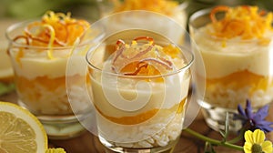 Refreshing Lemon Rice Pudding with Candied Peel in Glass Cups