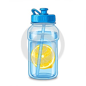 Refreshing Lemon Water in Blue Plastic Bottle