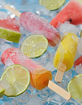 Refreshing lime and fruits ice pops