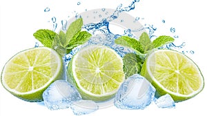 Refreshing lime, mint, ice splash; drink advertisement