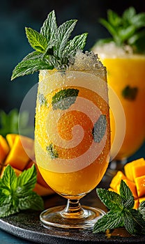 Refreshing mango mint drink served cold