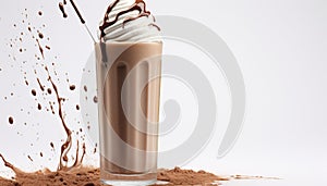 Refreshing milkshake with creamy chocolate ice cream and whipped cream generated by AI