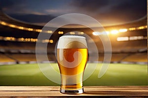 Refreshing Moments: Ice-Cold Beer Against the Thrilling Backdrop of a Soccer Stadium.