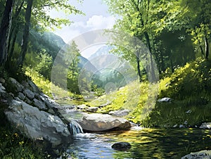 A refreshing mountain stream valley