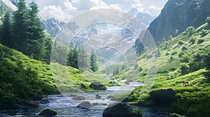 A refreshing mountain stream valley