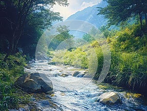 A refreshing mountain stream valley