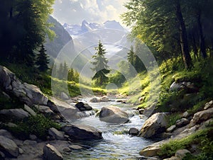 A refreshing mountain stream valley