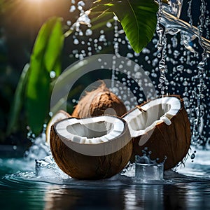 Fresh coconuts in fresh water - ai generated image