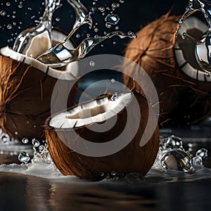 Fresh coconuts in fresh water - ai generated image