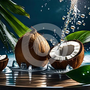 Fresh coconuts in fresh water - ai generated image