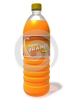 Refreshing orange drink in plastic bottle