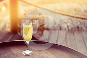 Refreshing orange Mimosa cocktail with champaigne