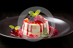 Refreshing Pana cotta dessert plate. Generate Ai photo
