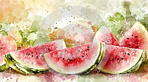 Soft Pink Watermelon Slice Watercolor Background photo