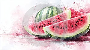 Soft Pink Watermelon Slice Watercolor Background photo