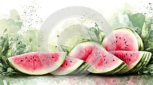 Soft Pink Watermelon Slice Watercolor Background photo