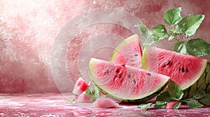 Soft Pink Watermelon Slice Watercolor Background photo