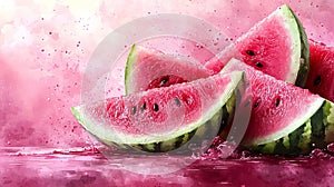 Soft Pink Watermelon Slice Watercolor Background photo