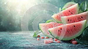 Soft Pink Watermelon Slice Watercolor Background photo