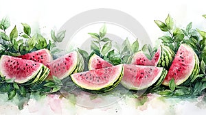 Soft Pink Watermelon Slice Watercolor Background photo