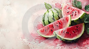 Soft Pink Watermelon Slice Watercolor Background photo