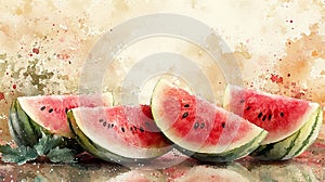 Soft Pink Watermelon Slice Watercolor Background photo