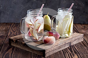 Refreshing peach drink Cold pear drink Infused water Cold fruit lemonade Rustic Drink for fasting day