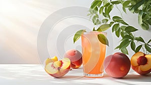 Refreshing Peach Juice On A White Backdrop For Summer