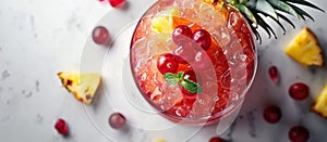 Refreshing Pineapple Cranberry Drink With Mint Garnish