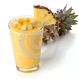 Pineapple smoothie isolated on white background