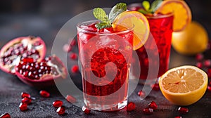 Refreshing pomegranate cocktail with orange and mint photo