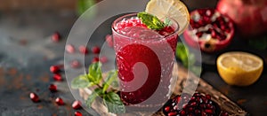 Refreshing Pomegranate Juice With Lemon Slice
