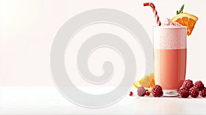 Refreshing Protein Shake with Raspberry and Orange Slices Generative AI Illustration photo