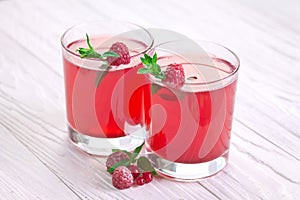 Refreshing raspberry drink with mint