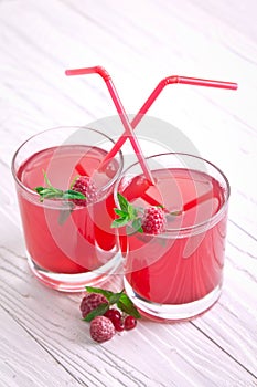 Refreshing raspberry drink with mint