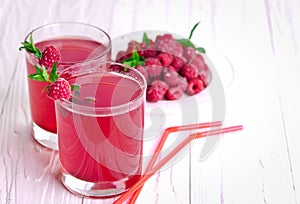 Refreshing raspberry drink with mint