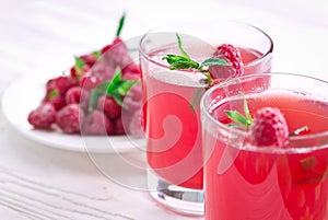 Refreshing raspberry drink with mint