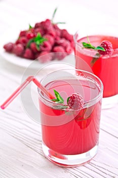 Refreshing raspberry drink with mint