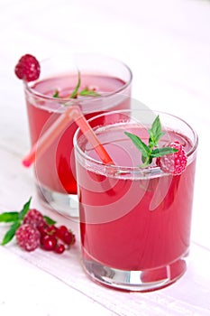 Refreshing raspberry drink with mint