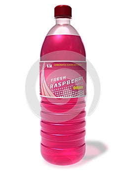 Refreshing raspberry drink in plastic bottle