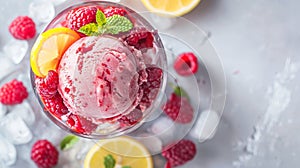 Refreshing Raspberry Lemon Sorbet in Elegant Glass Bowl on Ice
