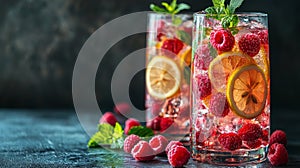 Refreshing Raspberry Lemonade Drinks on Dark Stone