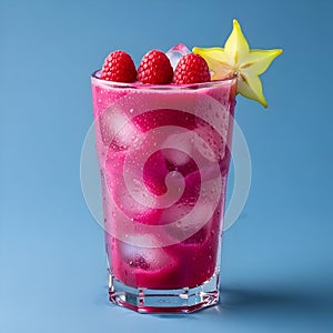 Refreshing Raspberry and Star Fruit Cocktail with Ice Cubes Perfect for Summer and Tropical Drink
