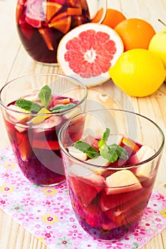 Refreshing sangria (punch) with fruits