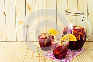 Refreshing sangria (punch) with fruits