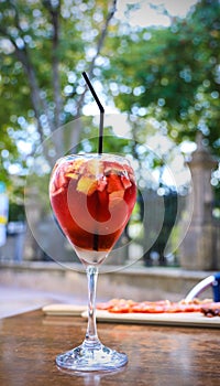 Refreshing sangria or punch with fruits in glasses-Fresh of beverage in Summer