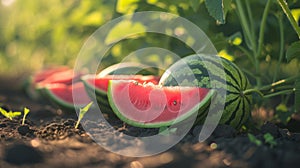 Refreshing Slice: A Close-Up of Juicy Watermelon Fruit, Laid on the Ground -