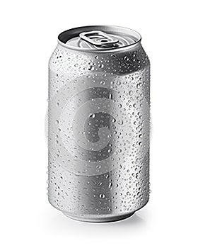 Refreshing Soda Can Elegance: 330ml Aluminum with Water Drops on White