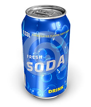 Refreshing soda drink in metal can