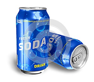 Refreshing soda drinks in metal cans